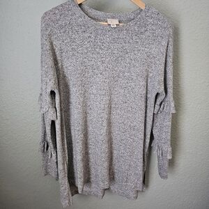 Anthropologie 9-H15 Stcl Ruffle Sleeve Heathered Gray Knit Sweater Size S